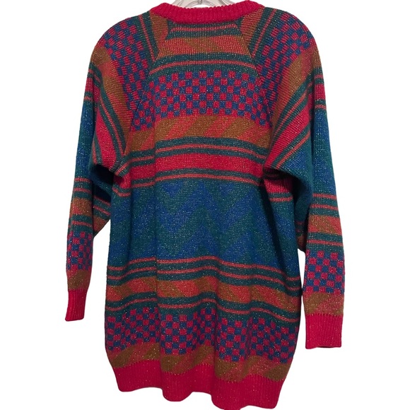 Vintage 1980's Italian Mohair Wool Bright Colored Geometric Long Sleeve Sweater - Picture 8 of 15